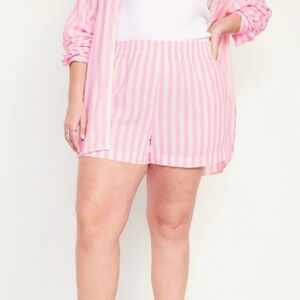 Old Navy Pink and White Striped High-Rise Shorts